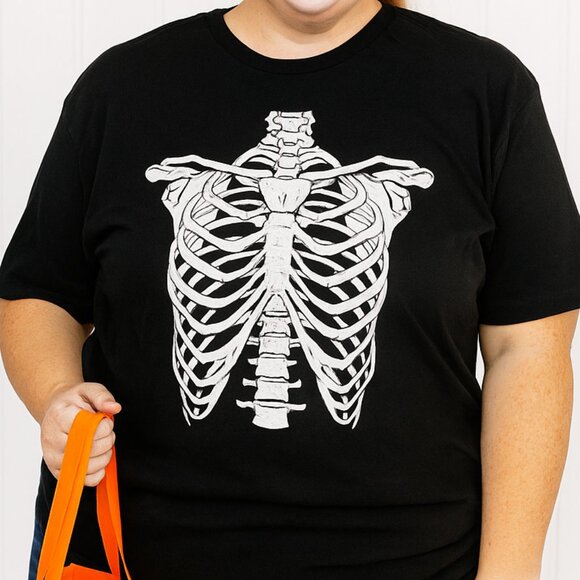 Halloween Skeleton T Shirt Size XL Black White Ribcage Graphic Tee Costume - Picture 8 of 8